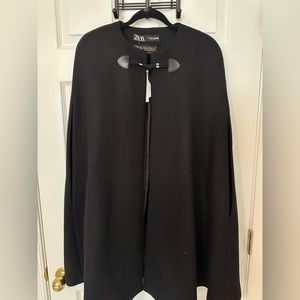 ZARA WOOL MANTECO BLACK LONG CAPE